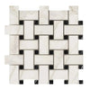 Calacatta Gold Basketweave Mosaic Tile with Black accents, polished or honed finish