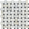 Woven Marble Mosaic Tile in Calacatta Gold Basketweave Design with Black Accents