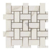 White and gray basketweave tile design of Calacatta Gold Mosaic Marble Tile