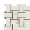 White and silver mosaic tile in Calacatta Gold Basketweave Mosaic Marble Tile design