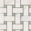 Calacatta Gold Basketweave Mosaic Tile with White and Green Mosaic Pattern