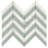 Calacatta Gold Chevron Mosaic Marble Tile with Ming-Green accents, polished or honed finish