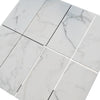 Calacatta Gold Fan Raindrop Mosaic Marble Tile in polished or honed white marble arrangement
