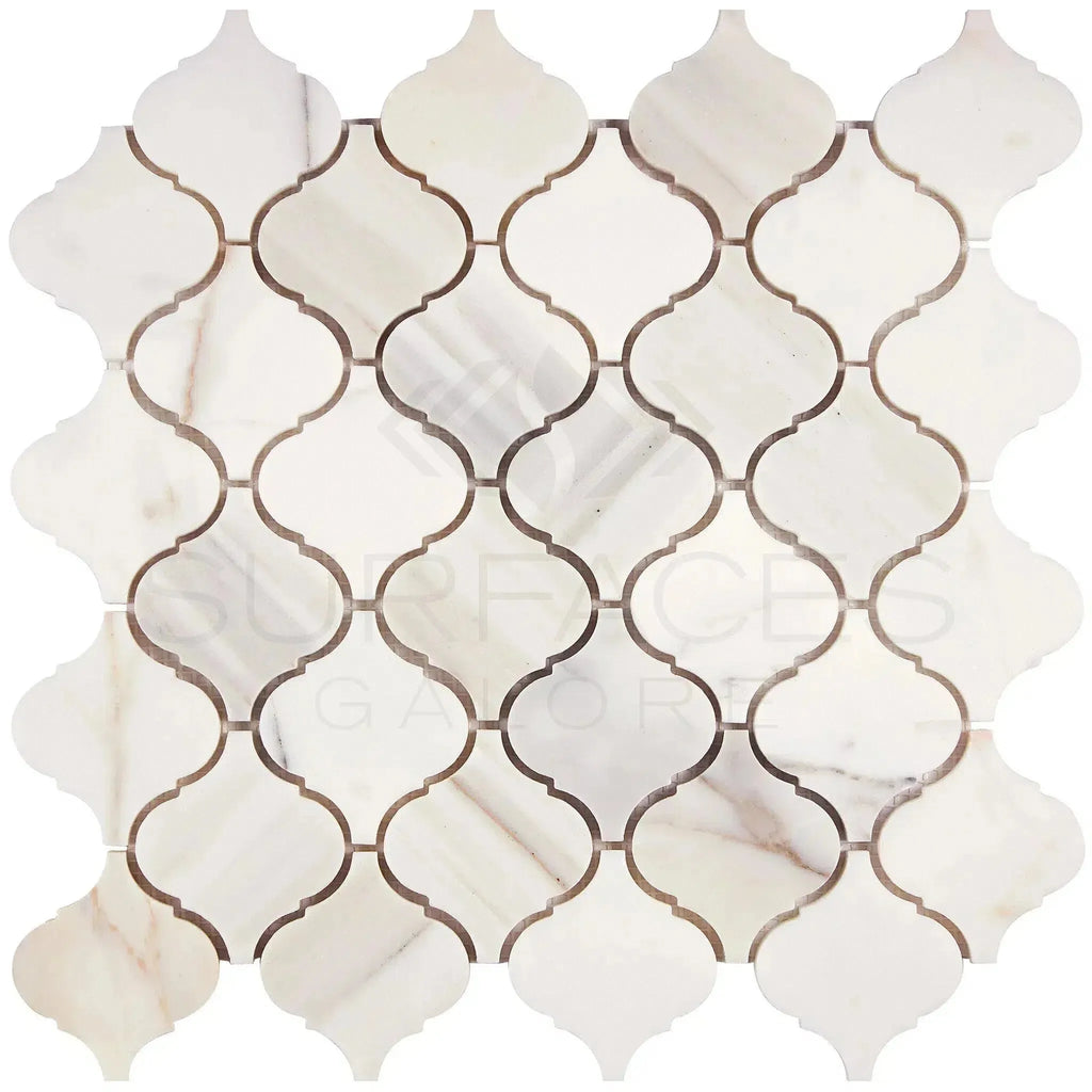 Calacatta Gold Lantern 3 inch Arabesque Marble Mosaic Tile in polished finish