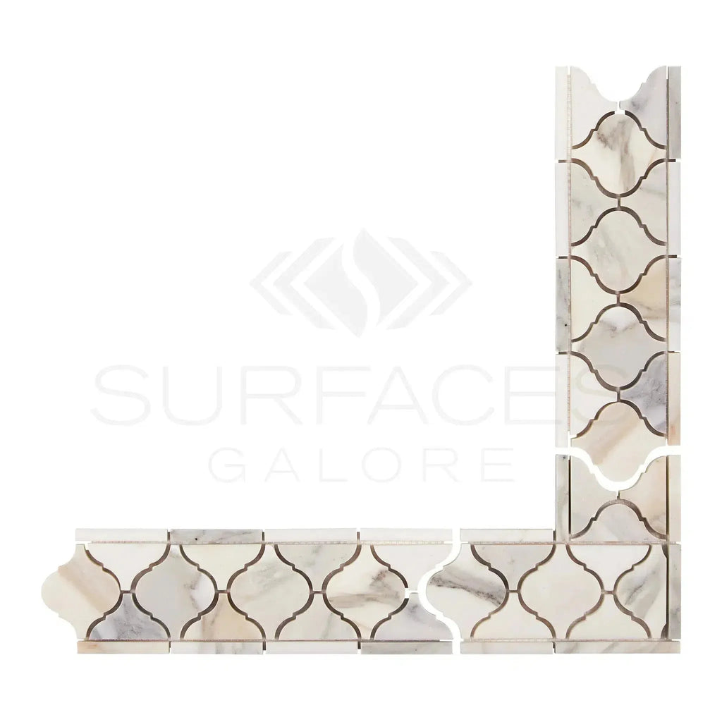 Arabesque marble tile corner of Calacatta Gold Lantern Luxury Border polished or honed