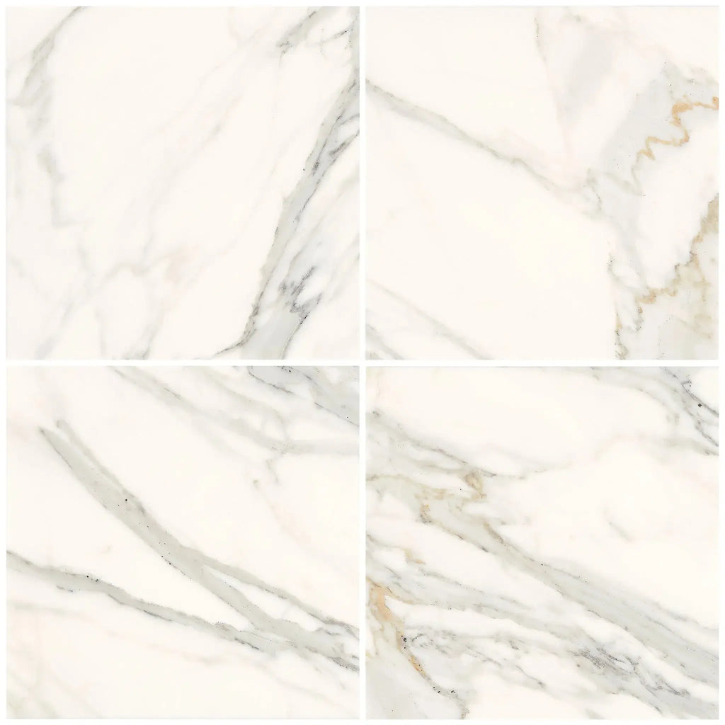 Calacatta Gold Marble 18X18 Polished or Honed showcasing four elegant marble tiles