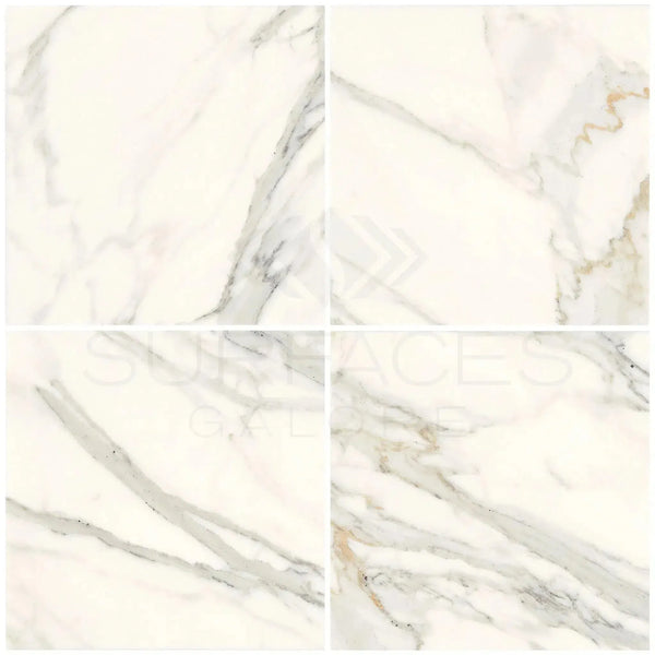 Four Calacatta Gold Marble 18X18 Polished or Honed tiles with elegant patterns