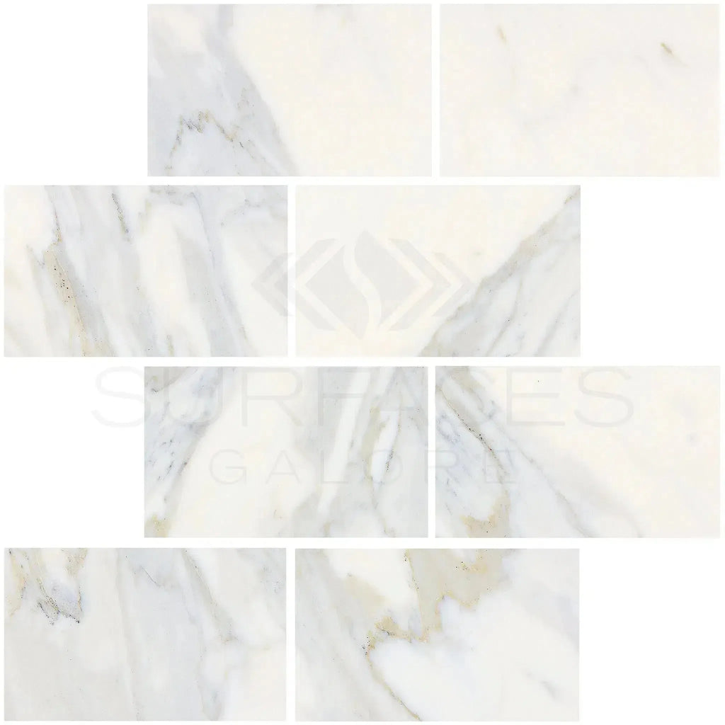 Calacatta Gold Marble 3X6 Polished or Honed Rectangular Marble Tiles in Elegant Display