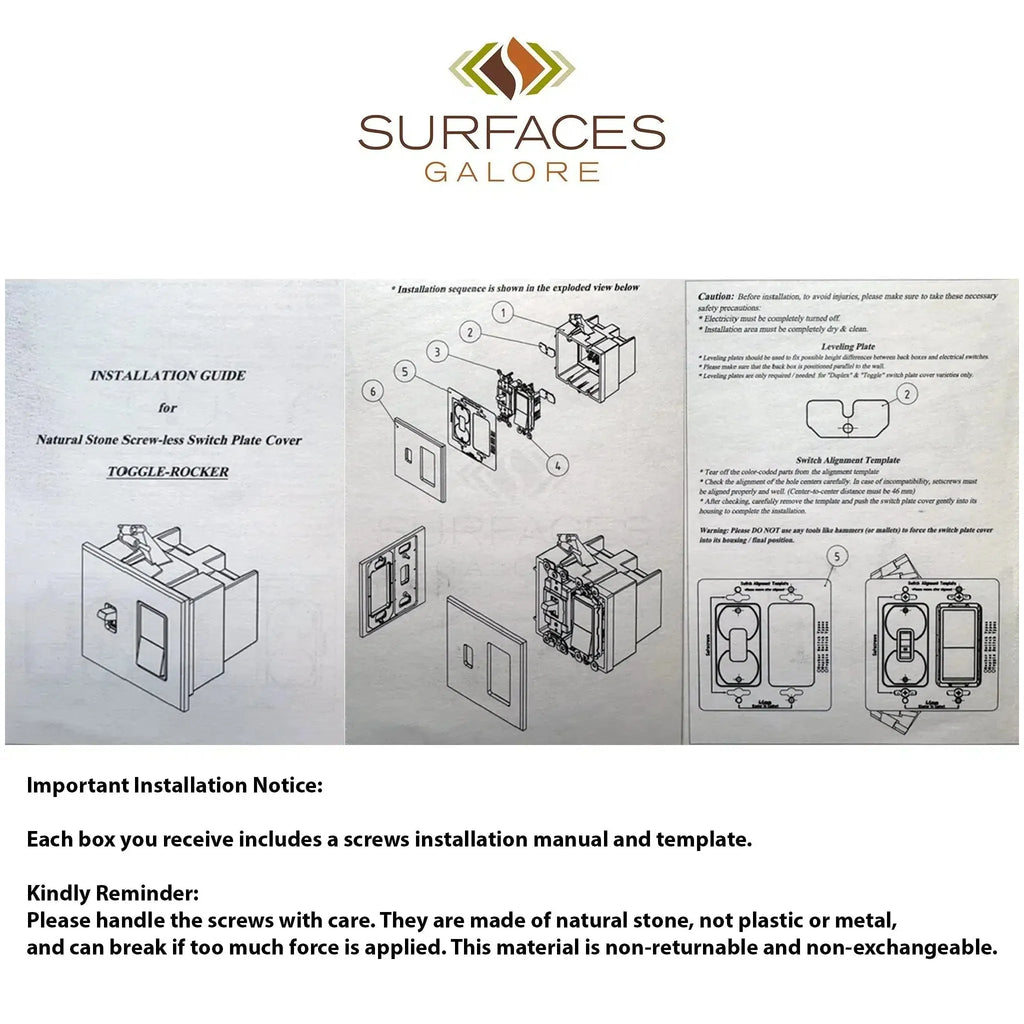 Calacatta Gold Marble 4 Gang Toggle Switch Wall Plate installation guide illustration