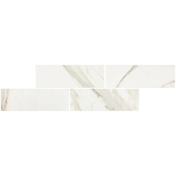 Calacatta Gold Marble 4X12 Polished or Honed with elegant white marble-patterned tiles