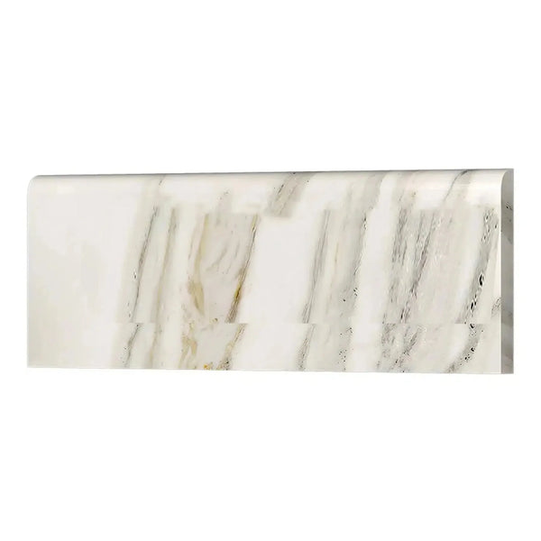 Calacatta Gold Marble 4X12 Surface-Bullnosed Tile in polished finish, showcasing elegance