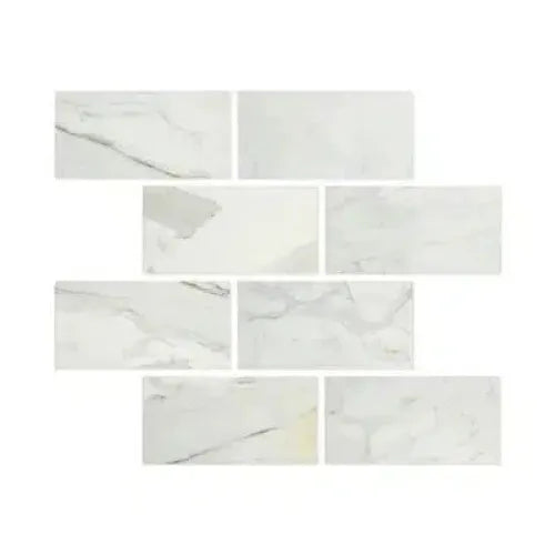 White marble-patterned Calacatta Gold Marble 6X12 Polished or Honed rectangular tiles