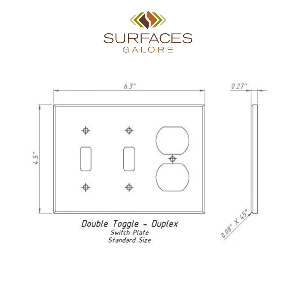 Diagram of Calacatta Gold Marble Double Toggle Duplex Switch Wall Plate design