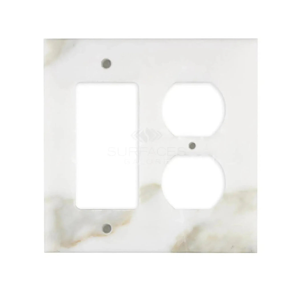 Marble-patterned Calacatta Gold Rocker Duplex Switch Wall Plate for elegant interiors