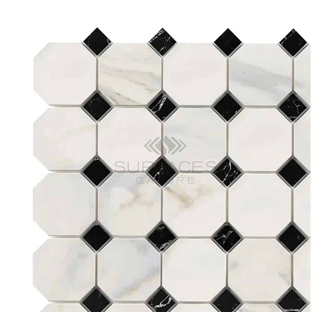 Calacatta Gold Octagon and diamond tile pattern in polished or honed marble finish