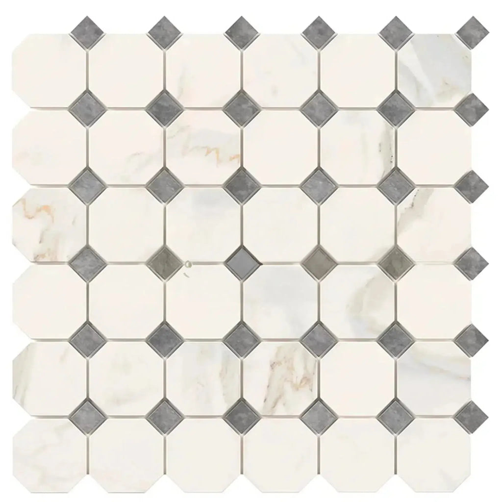 Calacatta Gold Octagon and diamond tile mosaic in polished or honed marble finish