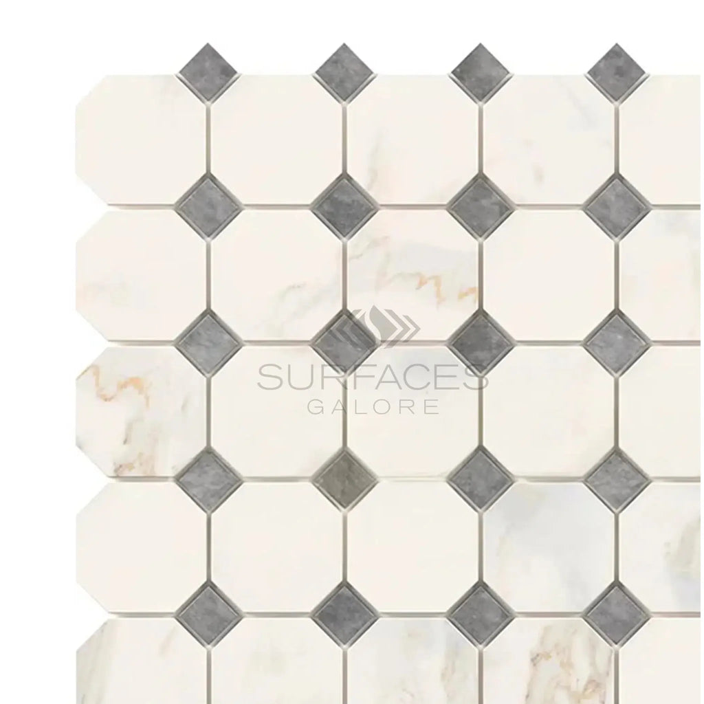 Calacatta Gold Octagon and diamond tile pattern in polished or honed marble finish