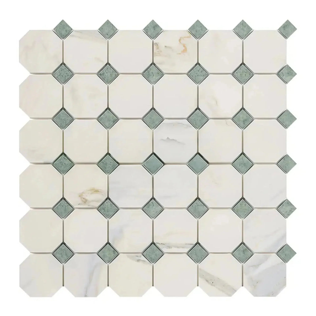 Calacatta Gold Octagon and Diamond Tile Mosaic in Polished or Honed Finish