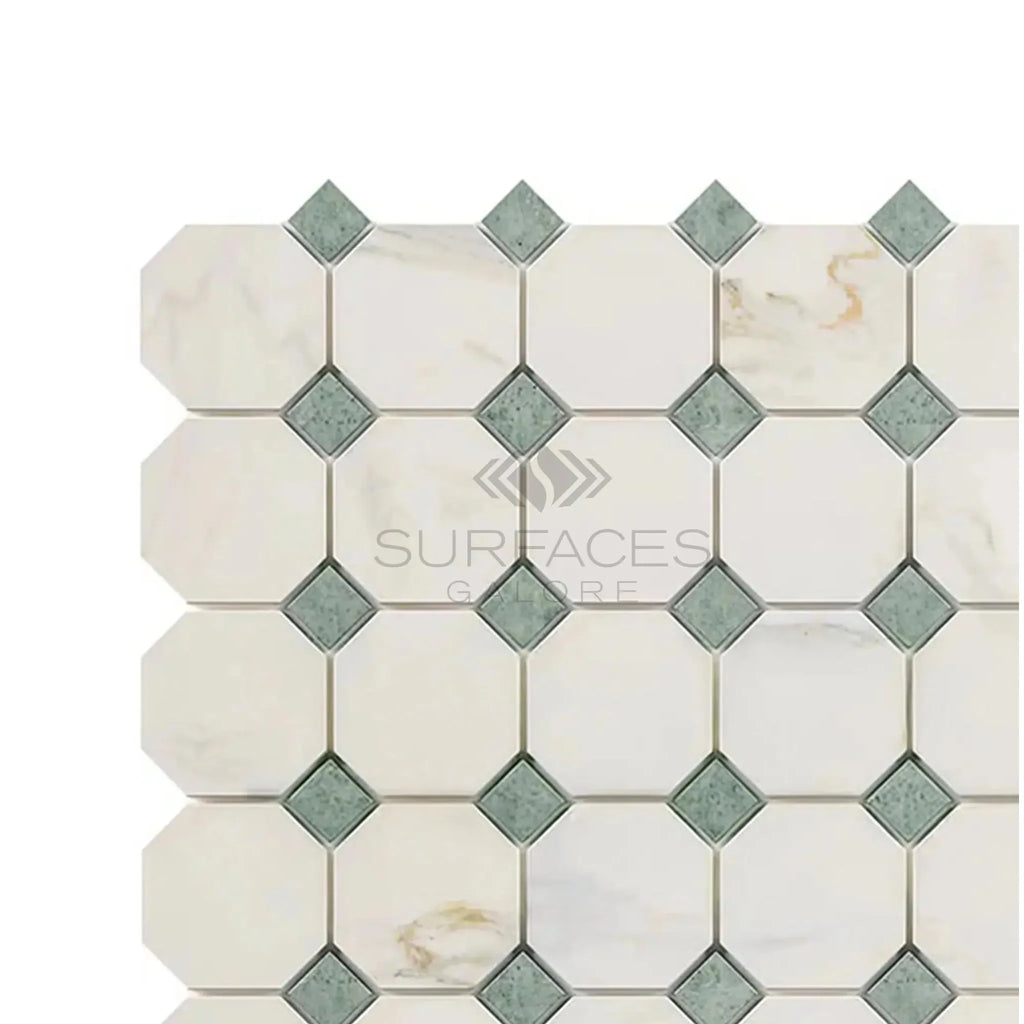 Calacatta Gold Octagon and Diamond Mosaic Marble Tile in Polished or Honed Finish