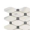 Geometric marble tile pattern of Calacatta Gold Octave Mosaic with Blue-Gray accents