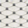 Geometric tile pattern of Calacatta Gold Octave Mosaic Marble Tile with Blue-Gray accents