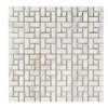 Calacatta Gold Pinwheel Mosaic Marble Tile in polished and honed white marble pattern