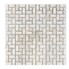 White marble mosaic tile in Calacatta Gold Pinwheel design, polished or honed finish