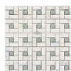 Mosaic tile pattern featuring Calacatta Gold Pinwheel with Ming-Green Marble finish