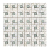 White and gray mosaic tile pattern of Calacatta Gold Pinwheel Marble Tile Polished or Honed