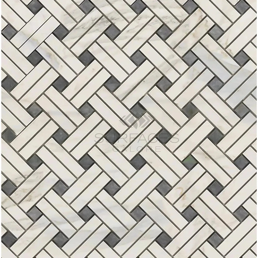 Herringbone tile pattern in Calacatta Gold Stanza Mosaic Marble Tile, polished finish