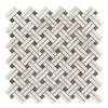 Herringbone patterned Calacatta Gold Stanza Mosaic Marble Tile in Blue-Gray finish