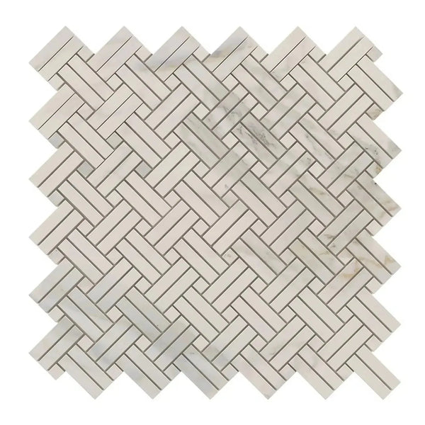 Calacatta Gold Stanza Mosaic Marble Tile in Herringbone Pattern Polished or Honed Finish