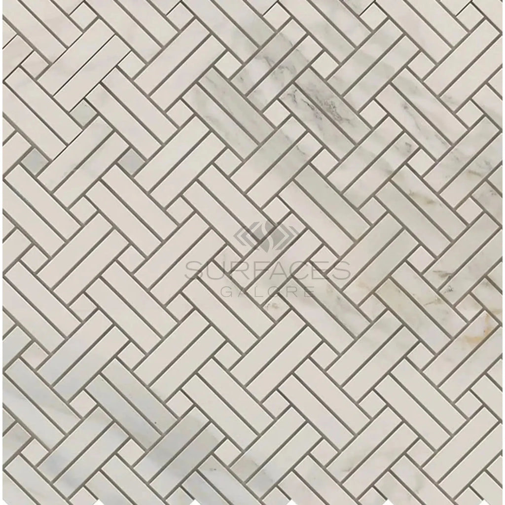 Herringbone marble tile pattern in Calacatta Gold Stanza Mosaic Marble Tile