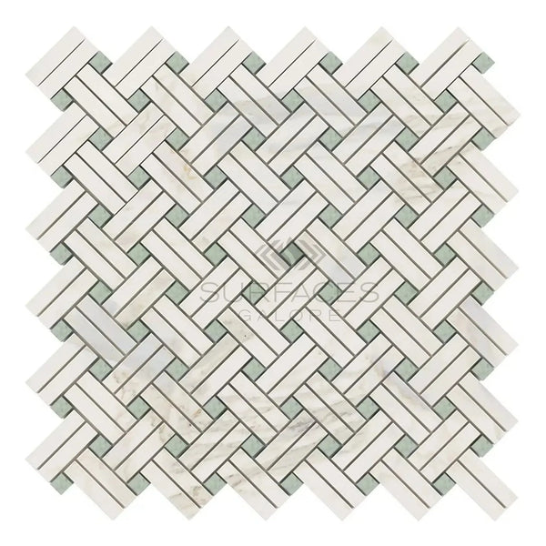 Calacatta Gold Stanza Herringbone Mosaic Tile in Polished or Honed Finish