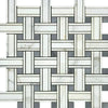 Woven marble tile pattern of Calacatta Gold Triple-Weave Mosaic with Blue-Gray accents