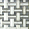 Woven pattern of white and gray marble tiles in Calacatta Gold Triple-Weave Mosaic