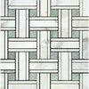 Woven marble tile pattern in Calacatta Gold Triple-Weave with Ming-Green accents