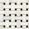 Woven white and black tile pattern of Calacatta Oliva Marble Basketweave Mosaic