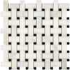 Woven white and black mosaic tile in Calacatta Oliva Marble Basketweave design