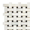 Woven white and black mosaic tile in Calacatta Oliva Marble Basketweave design