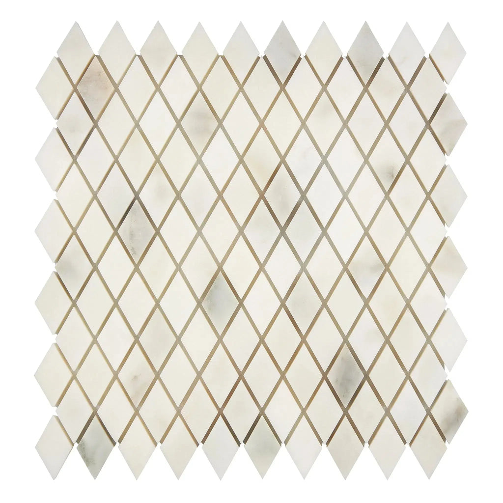 Calacatta Oliva Diamond-patterned marble tile sheet in polished or honed finish