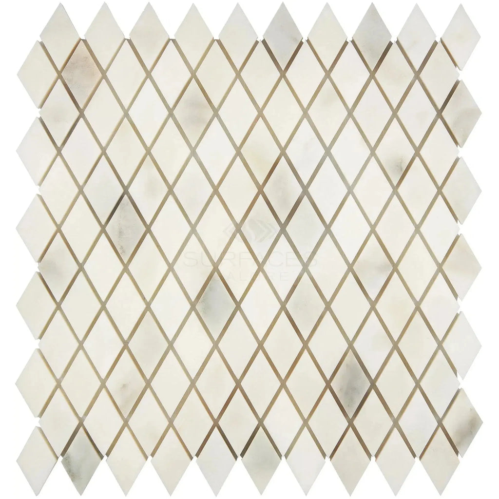 Calacatta Oliva Marble Diamond Mosaic Tile Sheet with a polished or honed finish