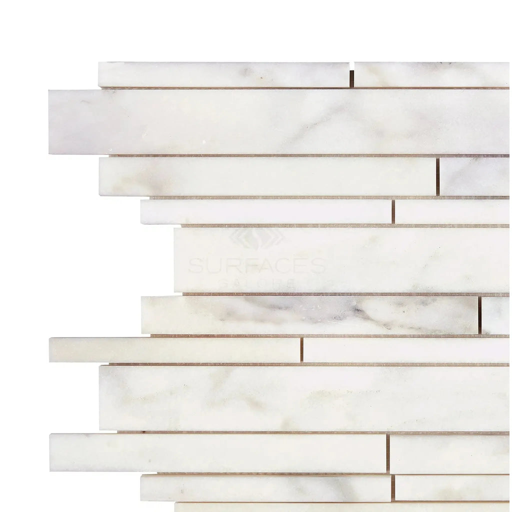 Calacatta Oliva Marble Manhattan Random-Strip Polished Mosaic Tile in White