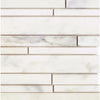 Calacatta Oliva Marble Manhattan Random-Strip Mosaic Tile in polished white marble