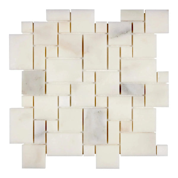 Calacatta Oliva Marble Mini-Versailles Pattern Mosaic Tile in polished finish