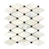 Calacatta Oliva Marble Octave tile featuring diamond-patterned mosaic with black accents