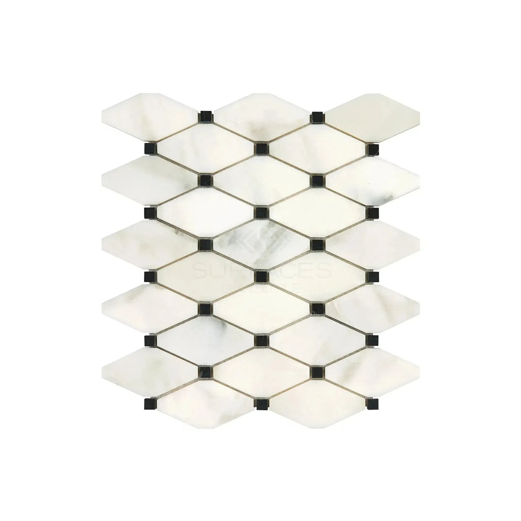 Calacatta Oliva Marble Octave Long Octagon with Black Mosaic Tile Polished or Honed