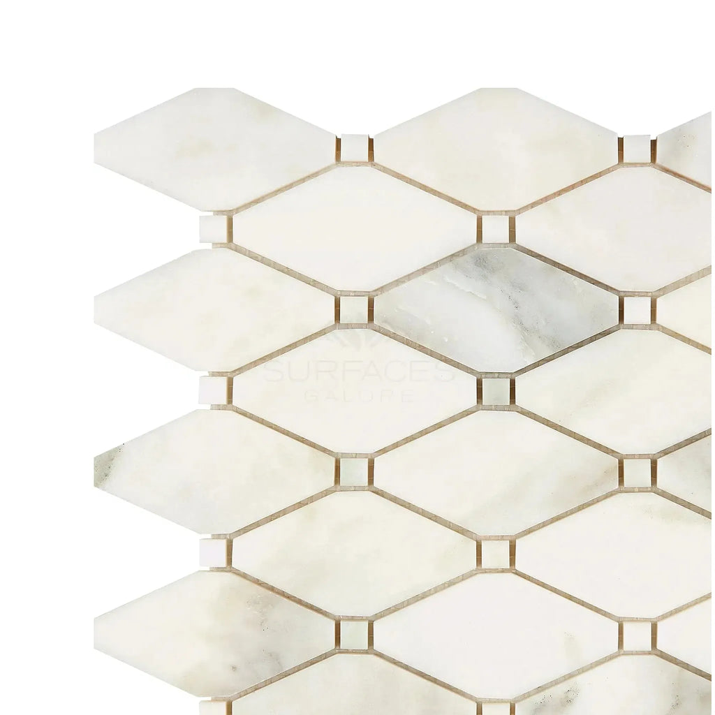 Calacatta Oliva Marble Octave Long Octagon with White Marble Diamond Mosaic Tile