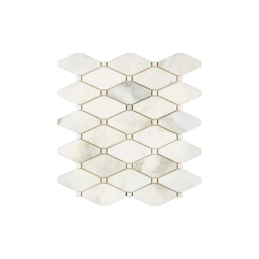 White marble mosaic tile sheet from Calacatta Oliva Marble Octave collection