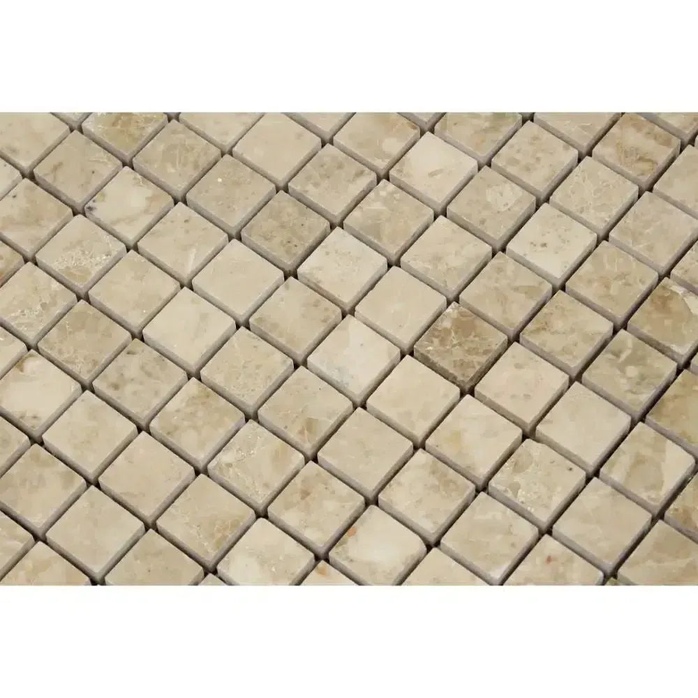 Beige square mosaic tiles in Cappuccino Marble 1X1 polished design